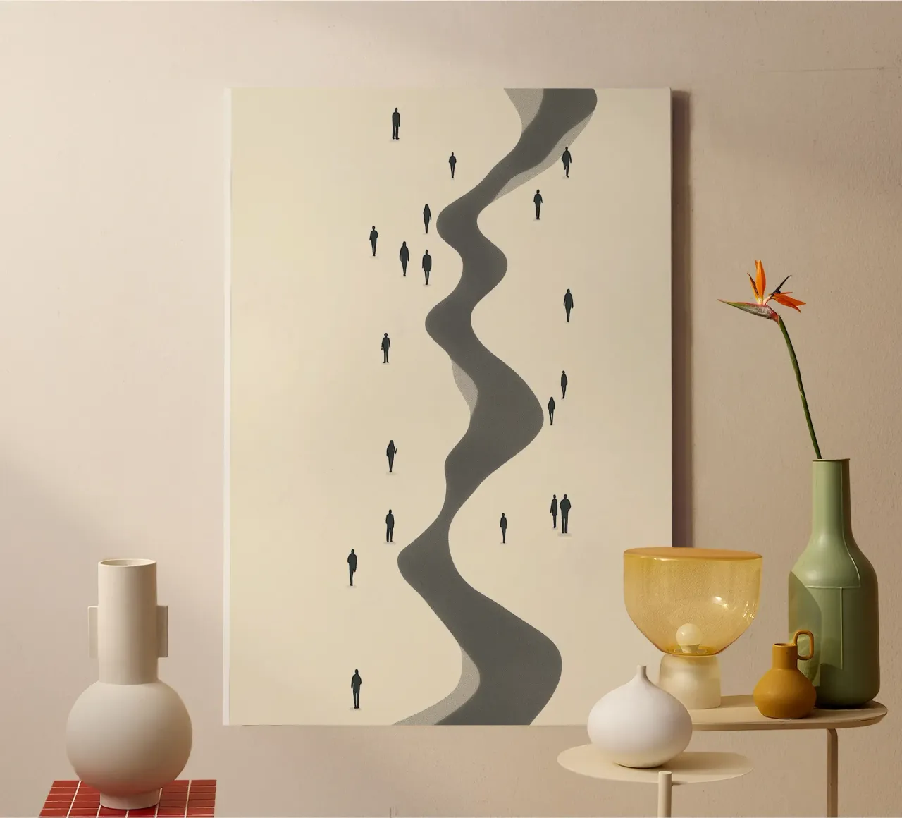 The Journey, Moderner minimalistischer Crowd-Kunstdruck Leinwand mit Schattenfugenrahmen von vintagepod
