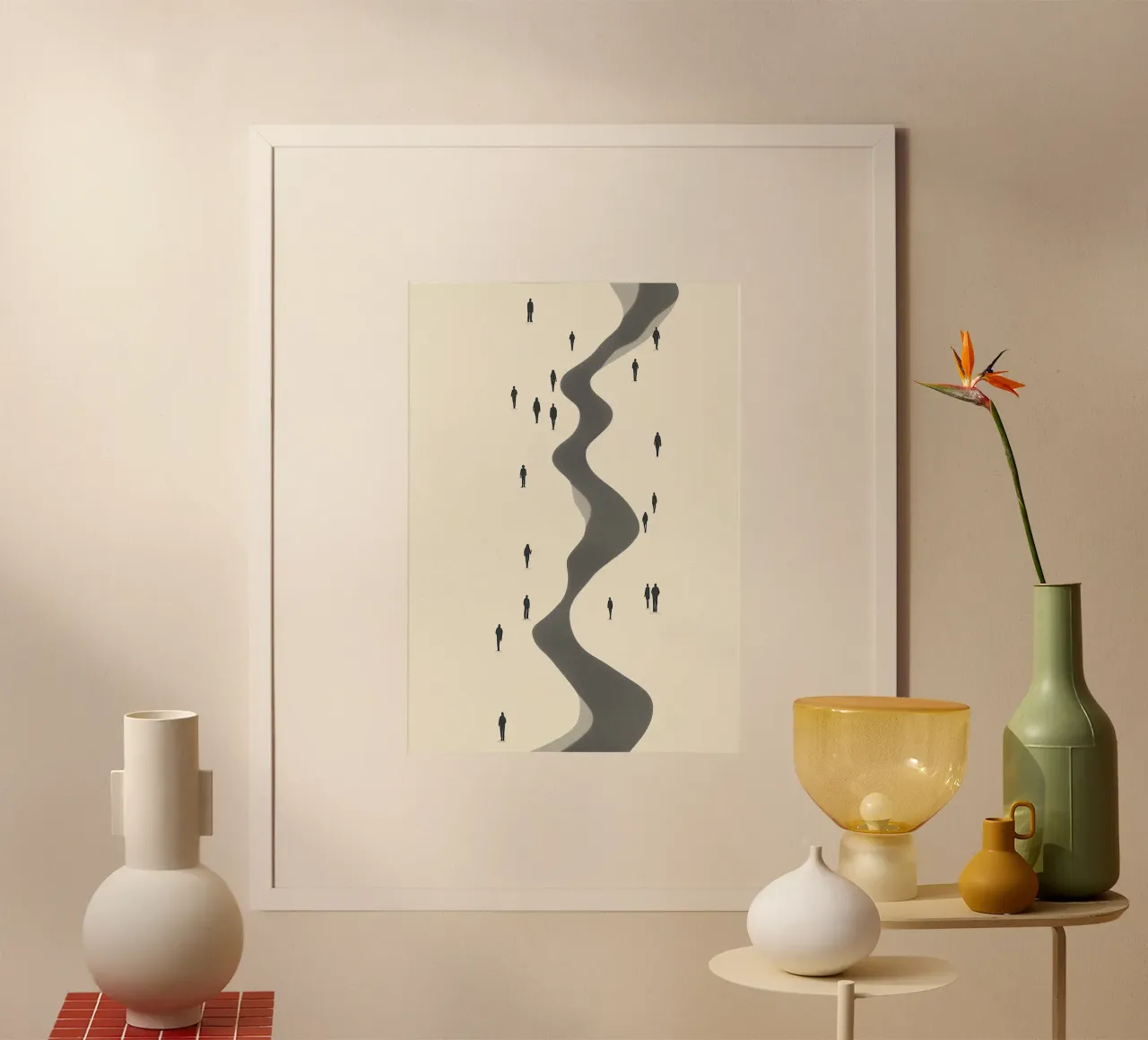 The Journey, Modern Minimalist Crowd Art Print (en inglés) poster con marco de madera de vintagepod