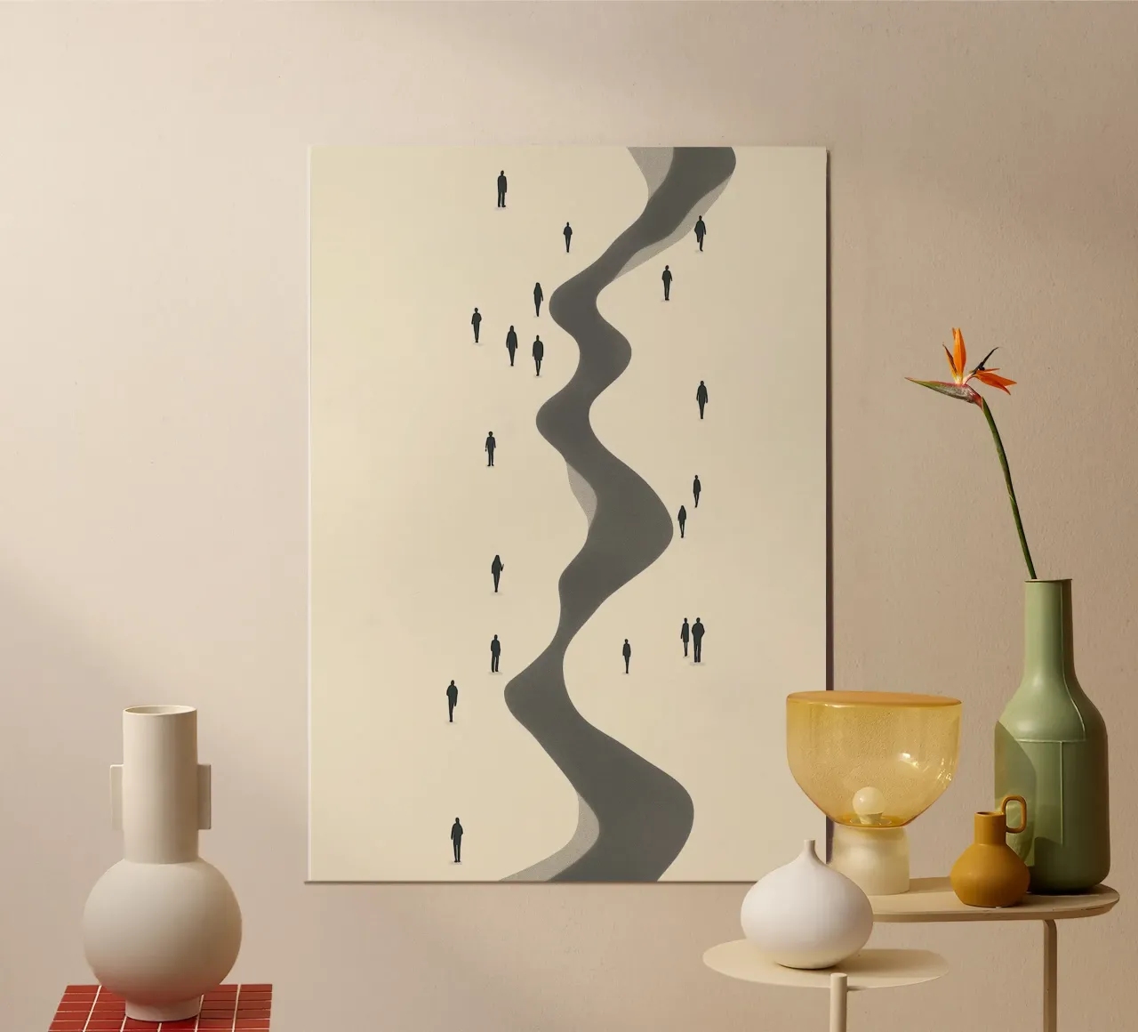 The Journey, Modern Minimalist Crowd Art Print (en inglés) poster con marco de madera de vintagepod