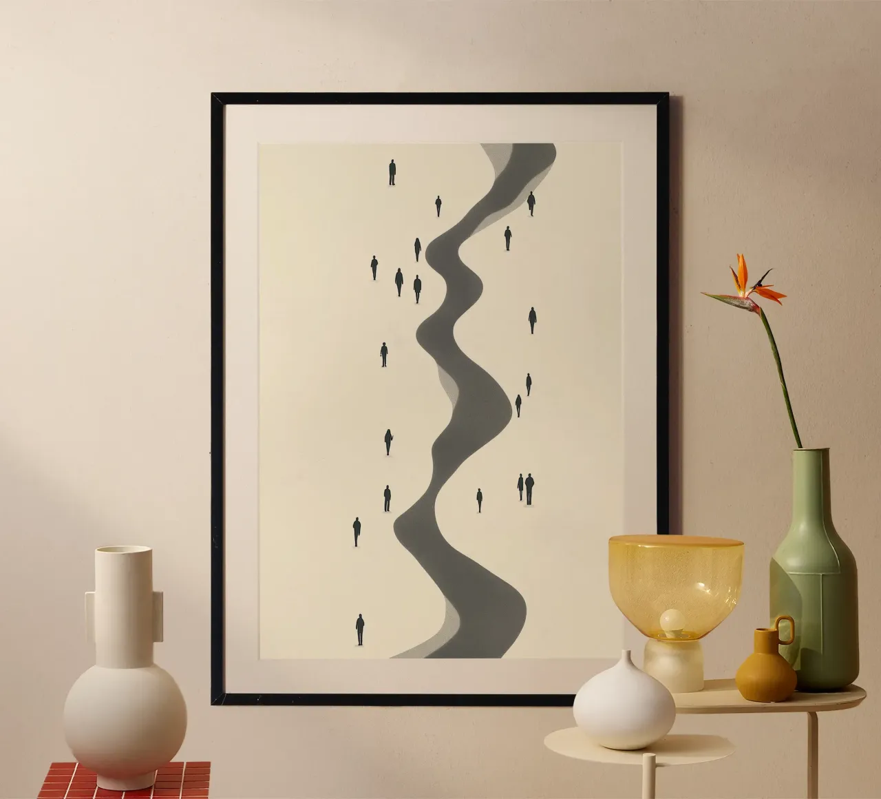 The Journey, Modern Minimalist Crowd Art Print (en inglés) poster con marco de madera de vintagepod