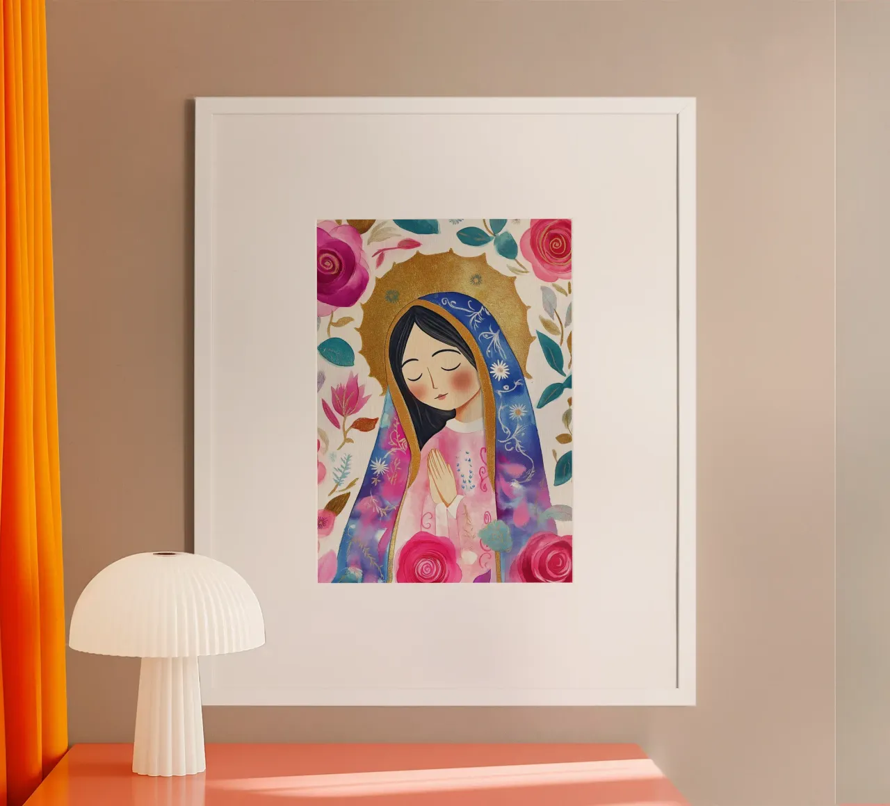 Nostra Signora di Guadalupe, poster folkloristico moderno poster con telaio in legno da vintagepod