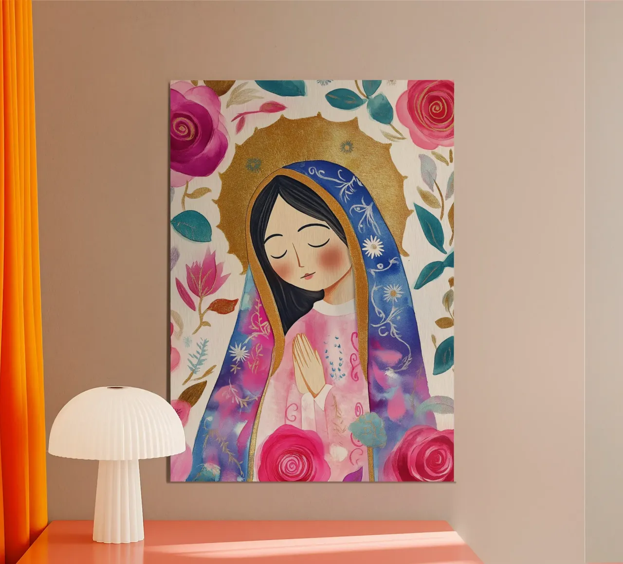 Nostra Signora di Guadalupe, poster folkloristico moderno poster con telaio in legno da vintagepod