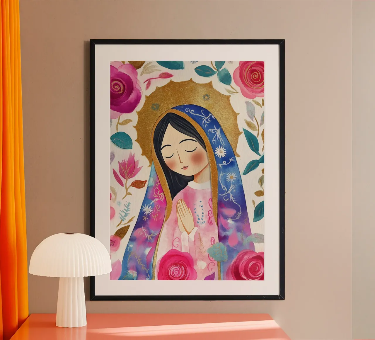 Nostra Signora di Guadalupe, poster folkloristico moderno poster con telaio in legno da vintagepod