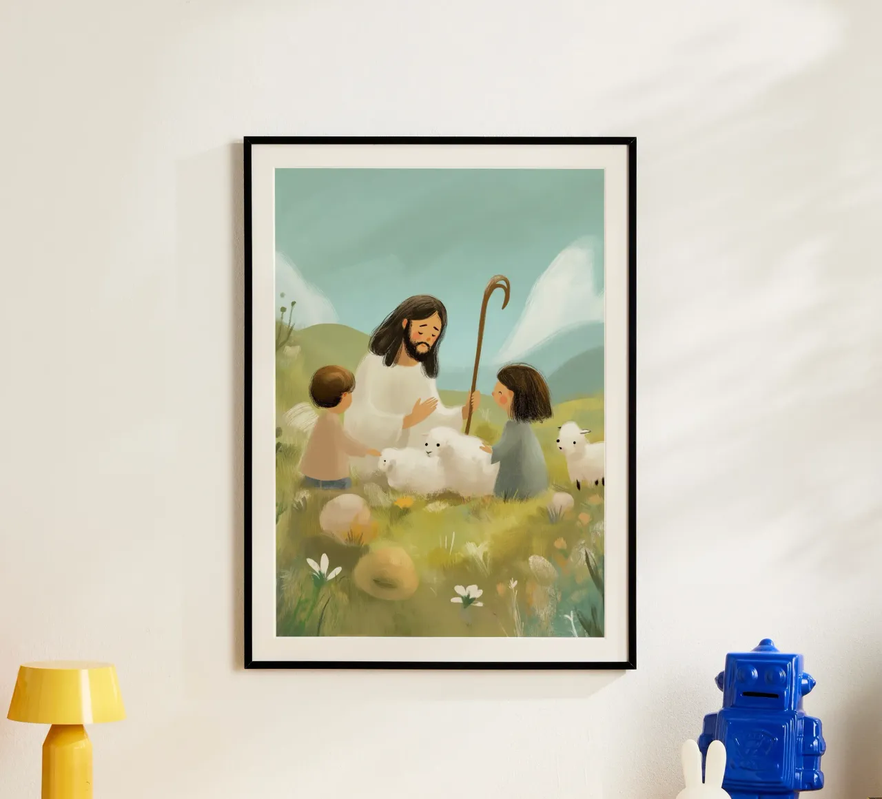 Gesù, i bambini e gli agnelli, il Buon Pastore poster da vintagepod