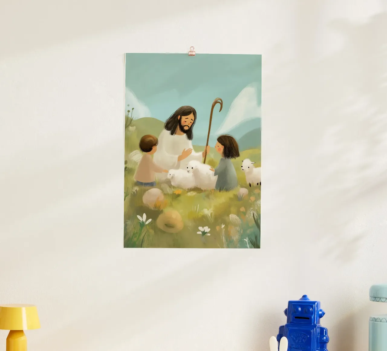 Gesù, i bambini e gli agnelli, il Buon Pastore poster da vintagepod