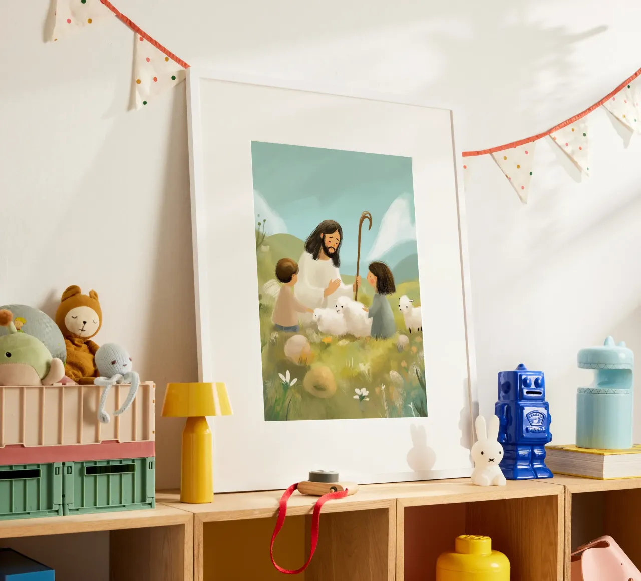 Gesù, i bambini e gli agnelli, il Buon Pastore poster da vintagepod
