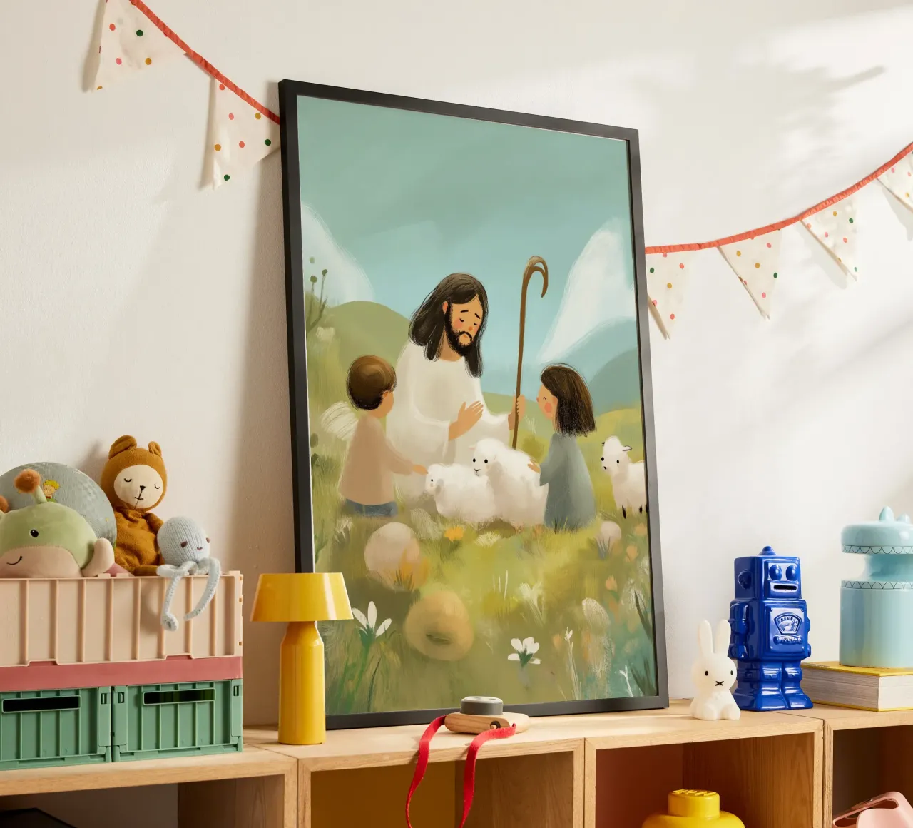 Gesù, i bambini e gli agnelli, il Buon Pastore poster da vintagepod