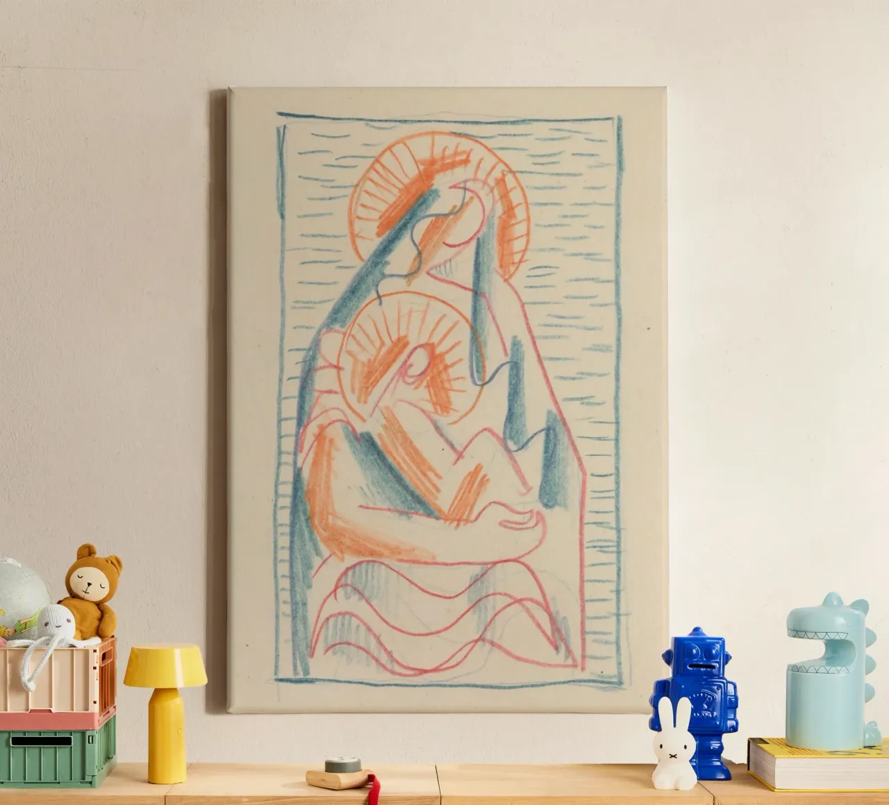 Abstract Madonna and Child, Modern Christian Art canvas with Floater frame by vintagepod