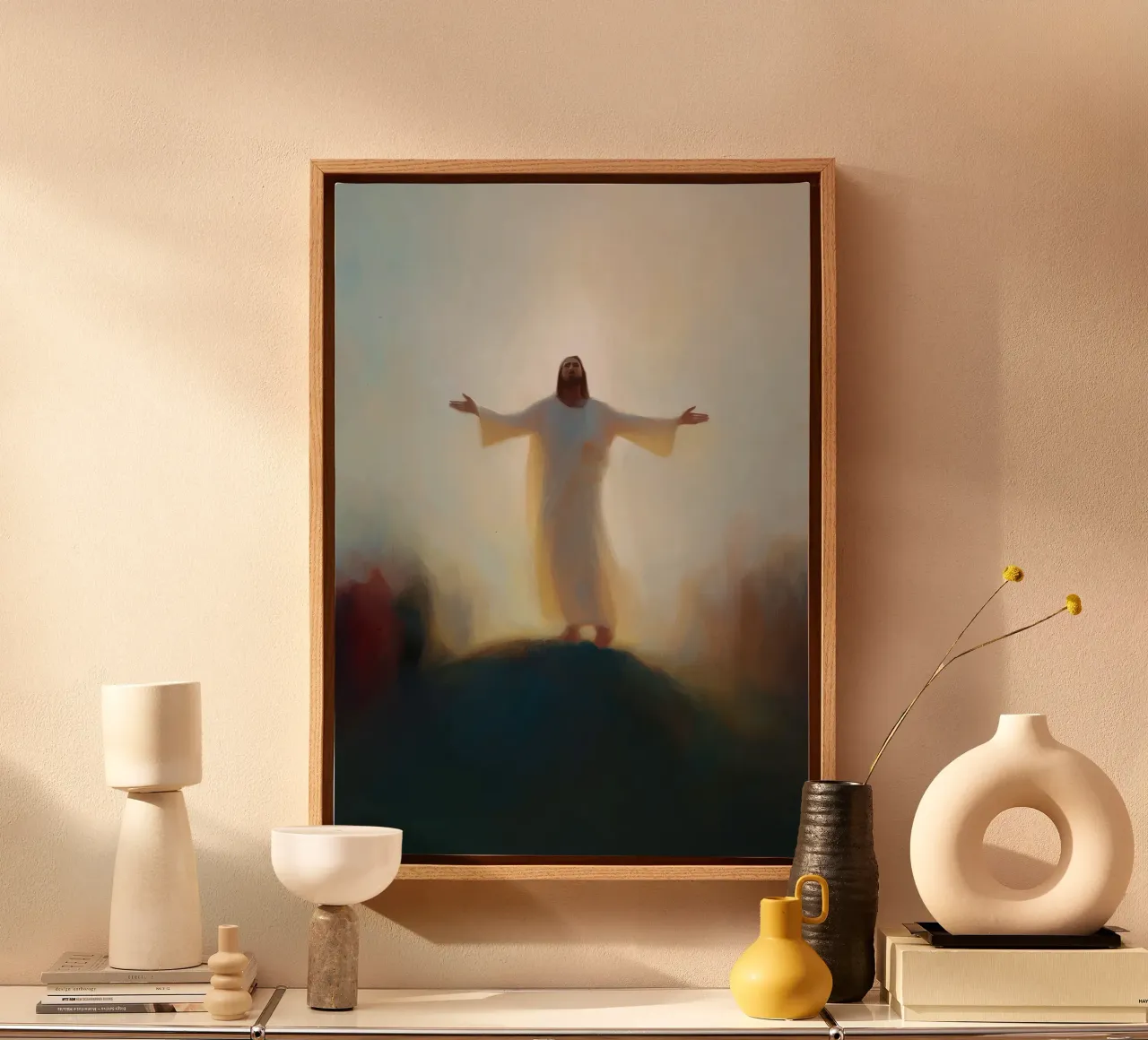 The Risen Christ, Divine Light, Modern Christian Art canvas with Floater frame by vintagepod