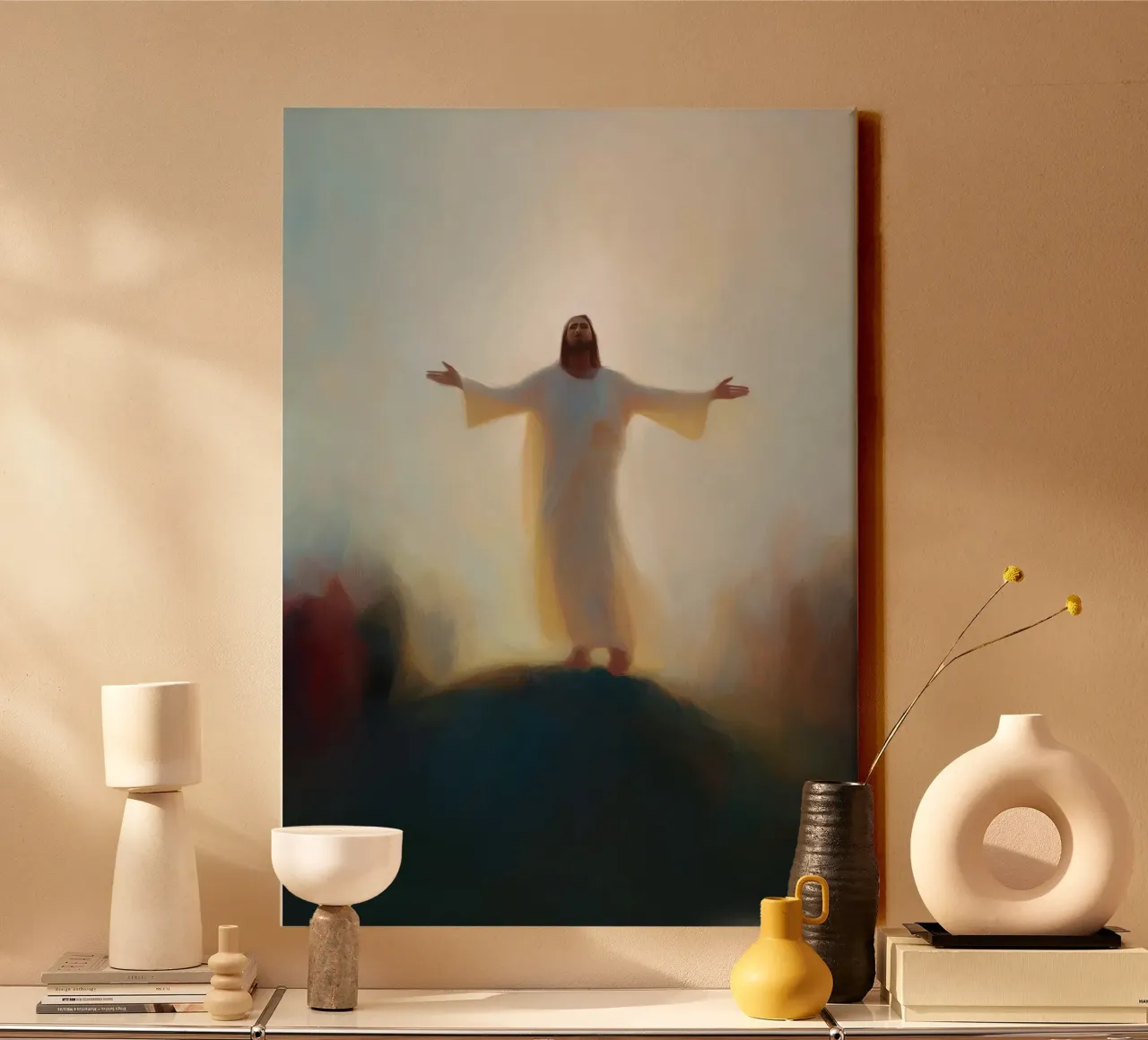 The Risen Christ, Divine Light, Modern Christian Art canvas with Floater frame by vintagepod