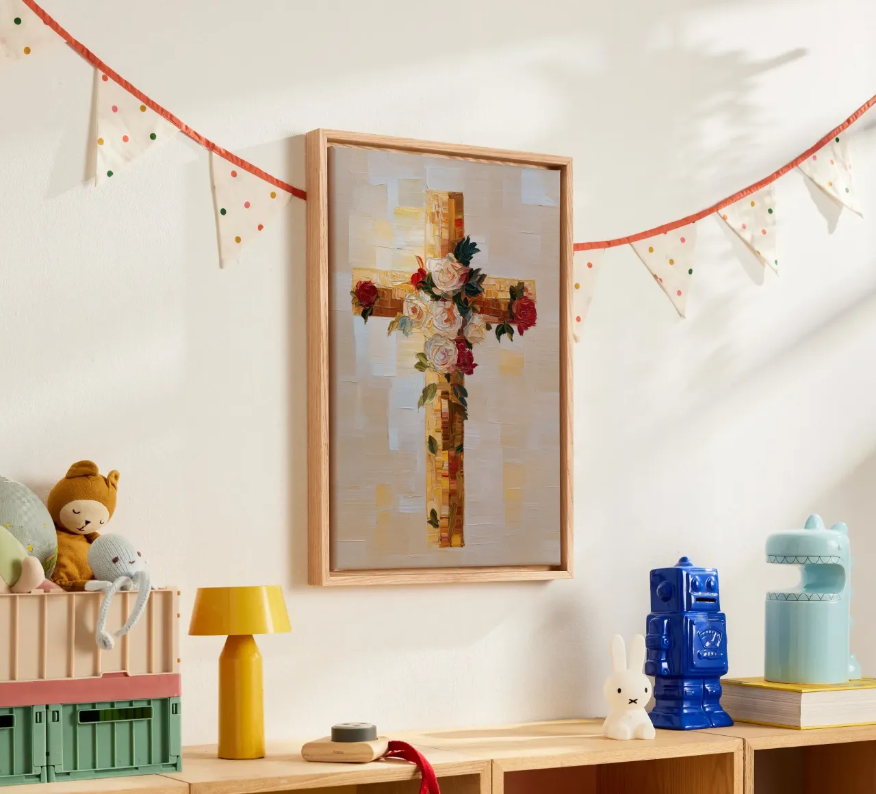 Floral Cross, Impasto Style, Modern Christian Art canvas with Floater frame by vintagepod