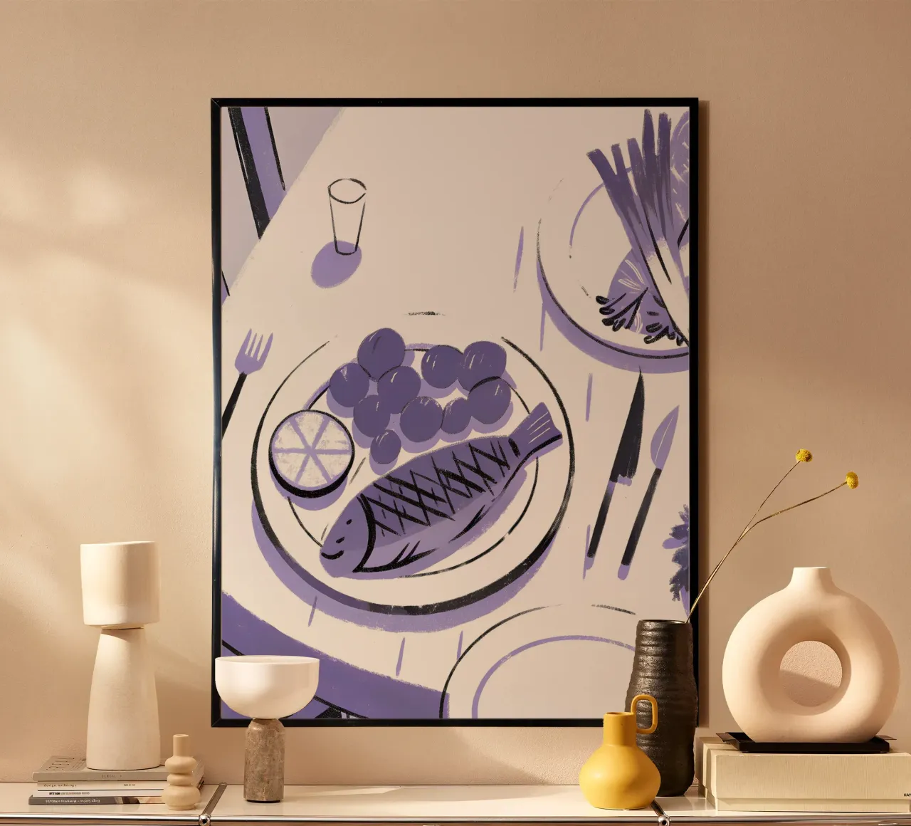 Cibo e pesce poster con telaio in legno da PREKETEWE