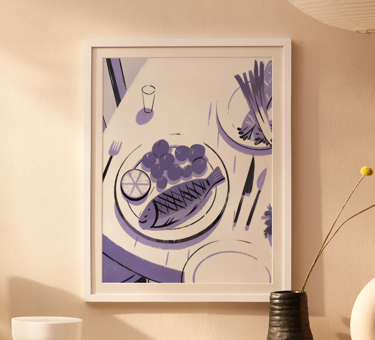 Cibo e pesce poster con telaio in legno da PREKETEWE