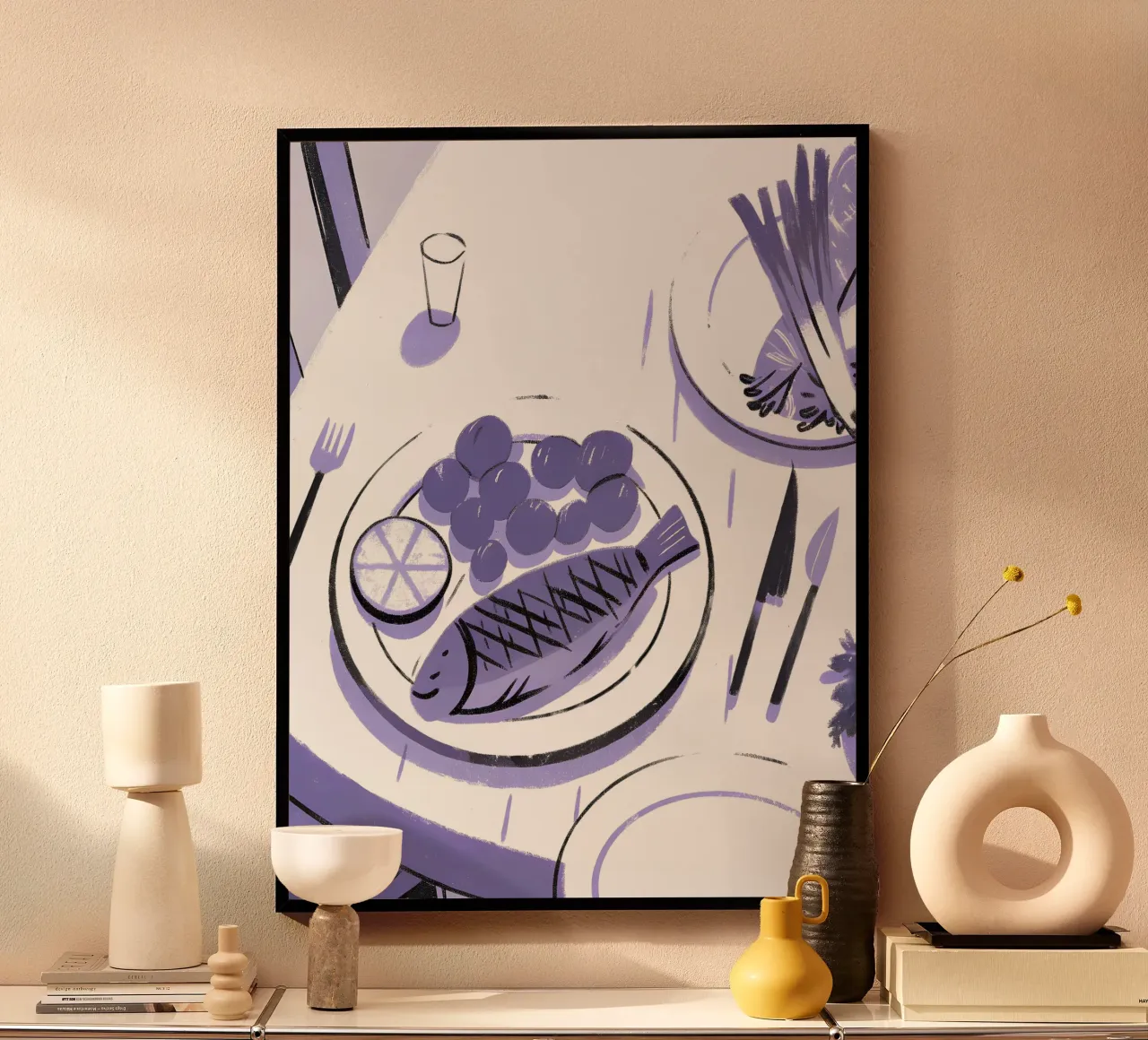Cibo e pesce poster con telaio in legno da PREKETEWE