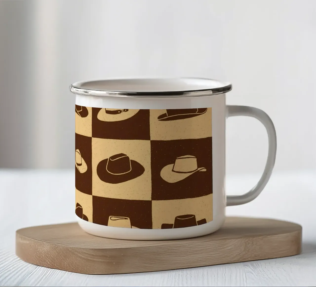 Cowboy Checkerboard (Brown Edition) tazza in smalto da AnyoneCanYeehaw