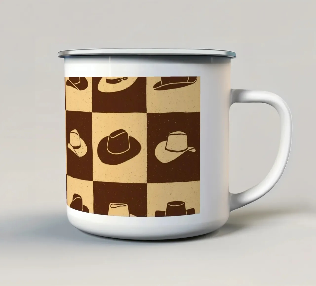 Cowboy Checkerboard (Brown Edition) tazza in smalto da AnyoneCanYeehaw