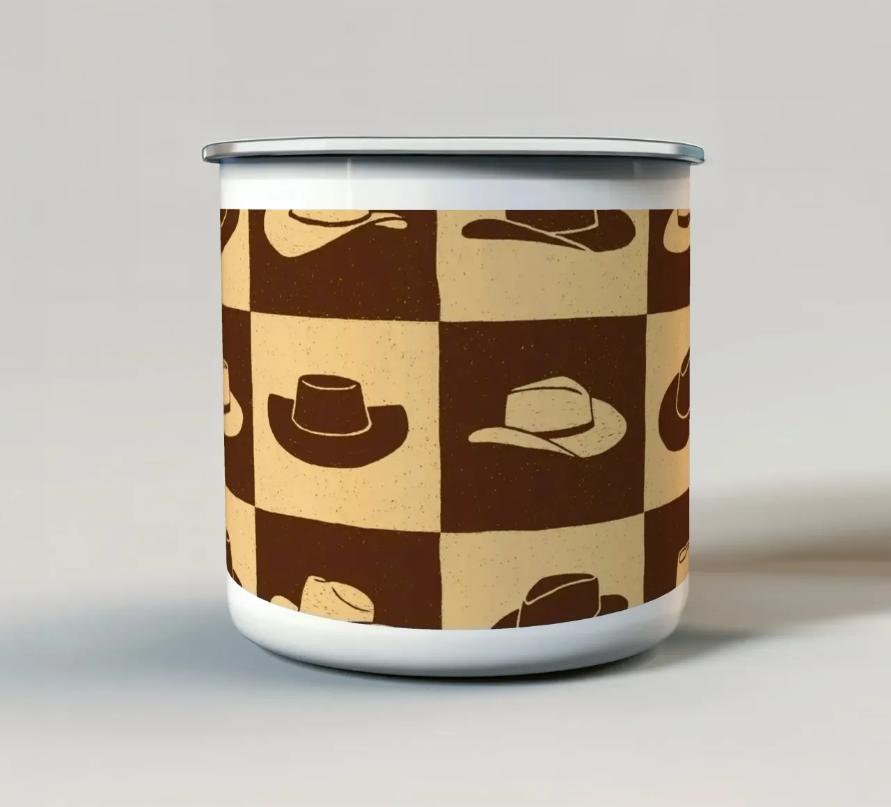 Cowboy Checkerboard (Brown Edition) tazza in smalto da AnyoneCanYeehaw