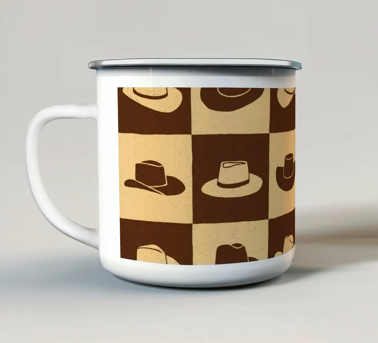 Cowboy Checkerboard (Brown Edition) tazza in smalto da AnyoneCanYeehaw