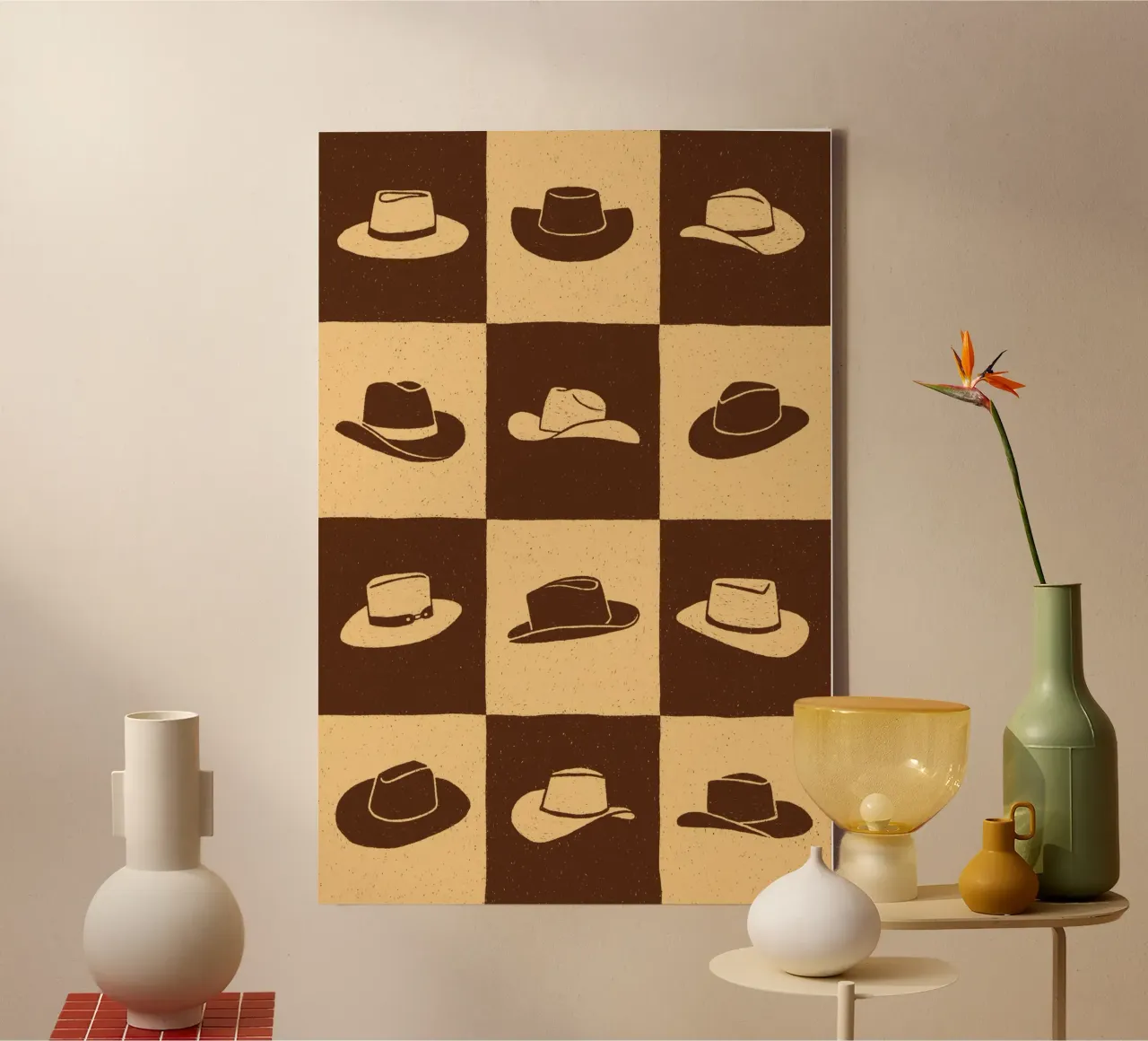 Cowboy Checkerboard (Brown Edition) tela con Cornice a cassetta da AnyoneCanYeehaw