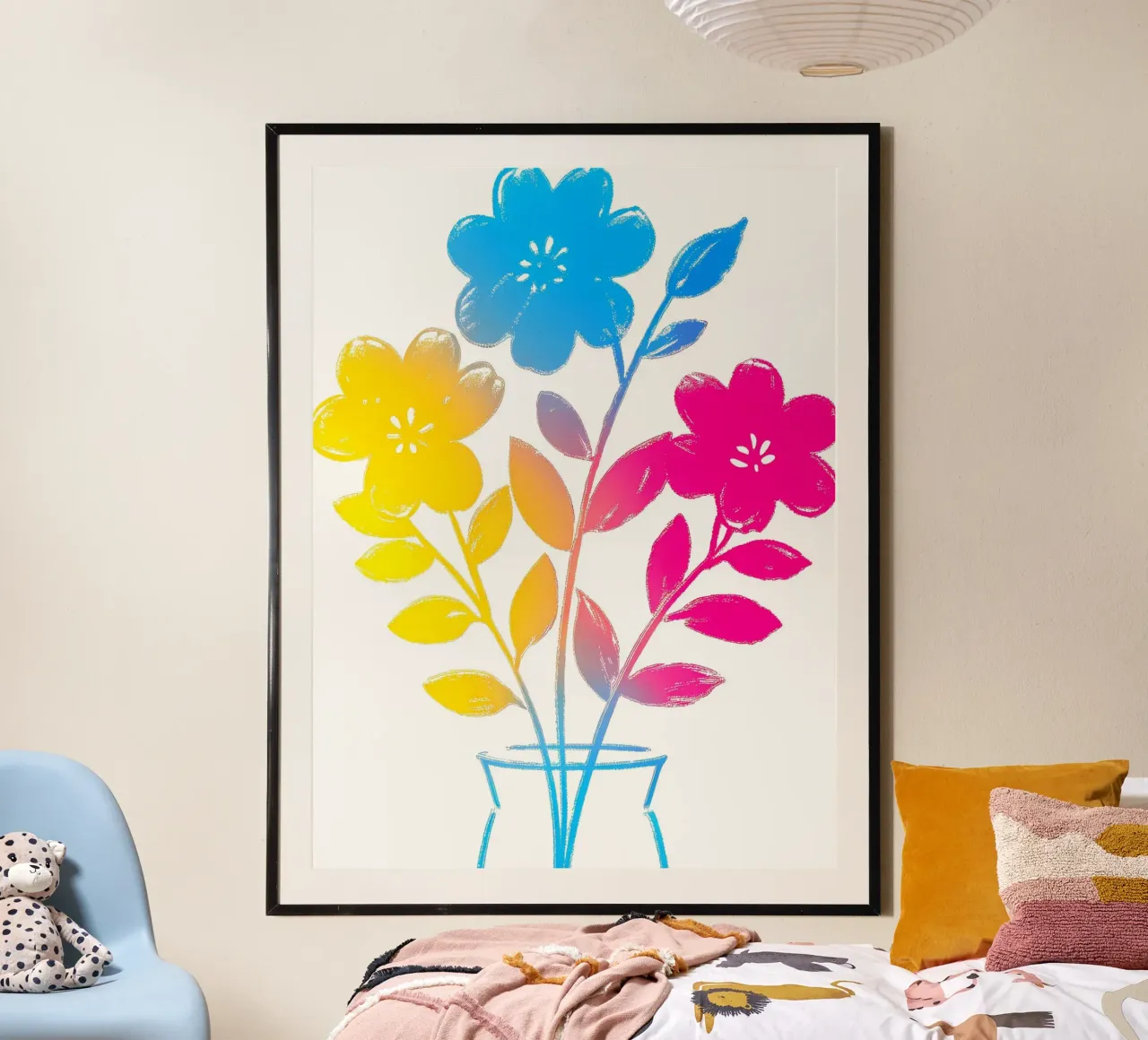 Gradazione dei colori dei fiori poster con telaio in legno da PREKETEWE