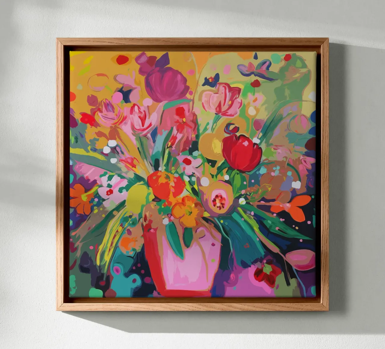 Bloemen pop-art met vaas canvas met Baklijst van Carinaprint