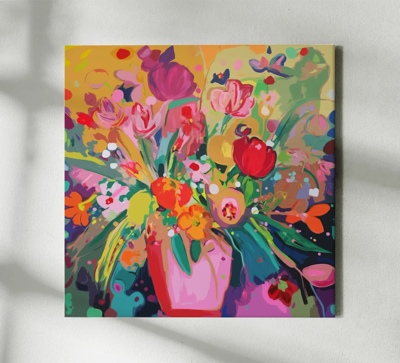 Bloemen pop-art met vaas canvas met Baklijst van Carinaprint