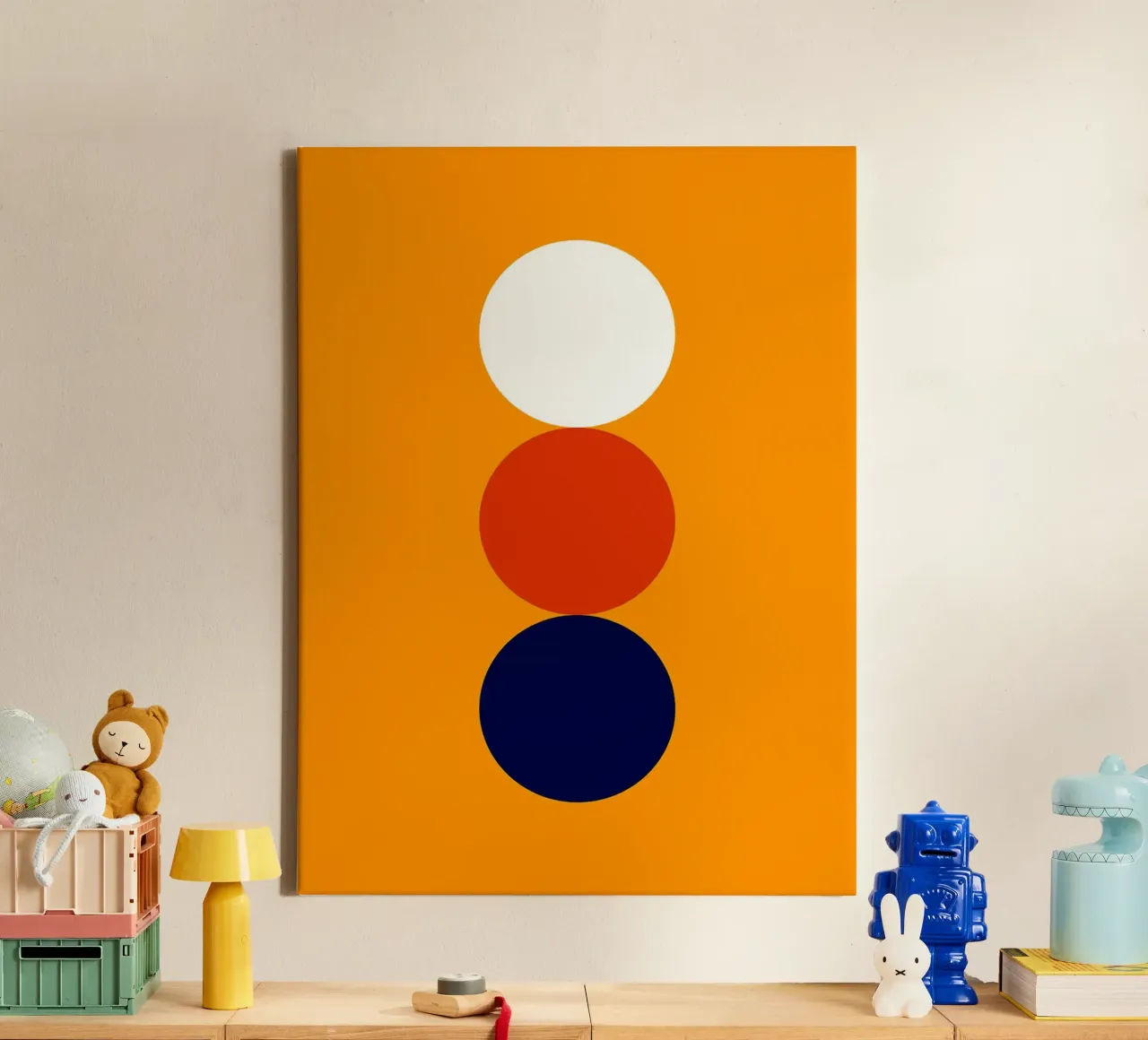 Poster geometrici minimalisti degli anni '20 con forme primitive tela con Cornice a cassetta da Maria Maier