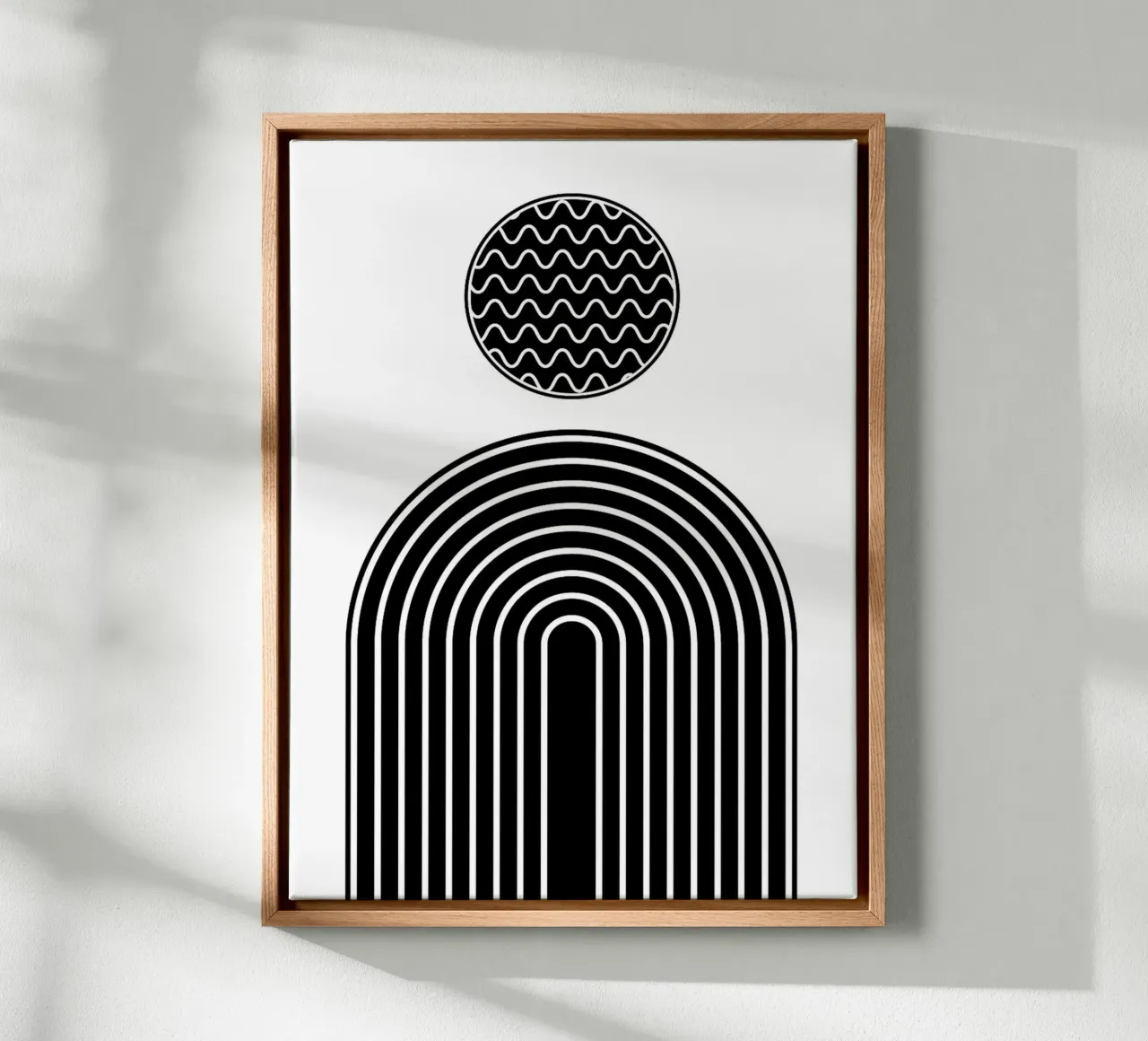 Arte geometrica astratta in bianco e nero tela con Cornice a cassetta da Maria Maier