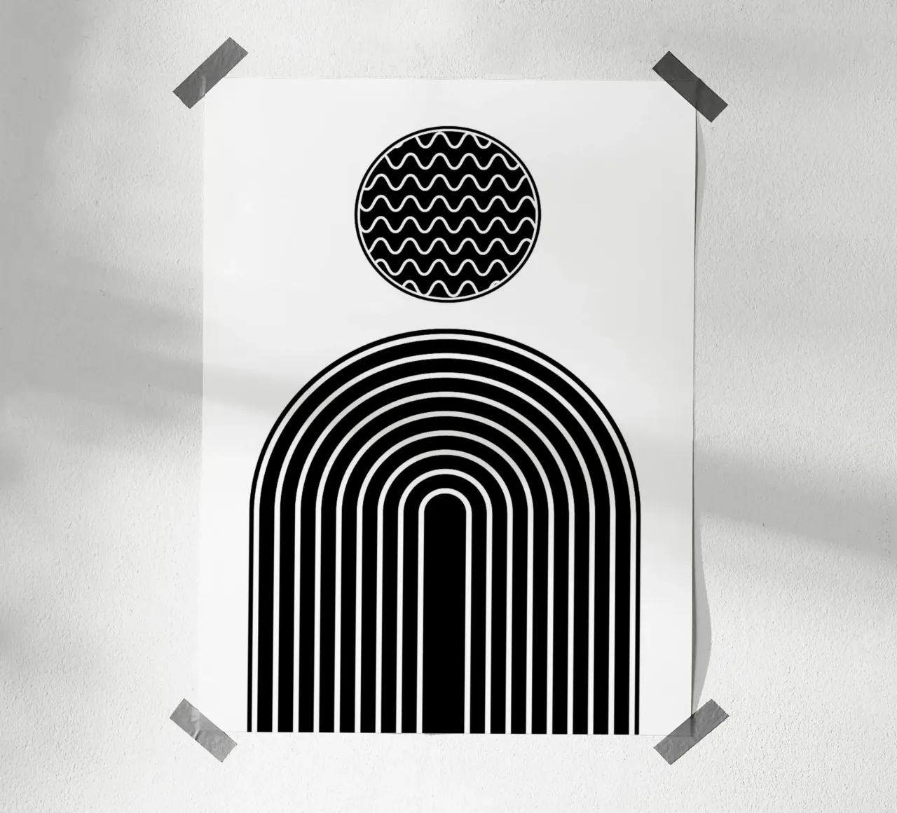Arte geometrica astratta in bianco e nero poster con telaio in legno da Maria Maier