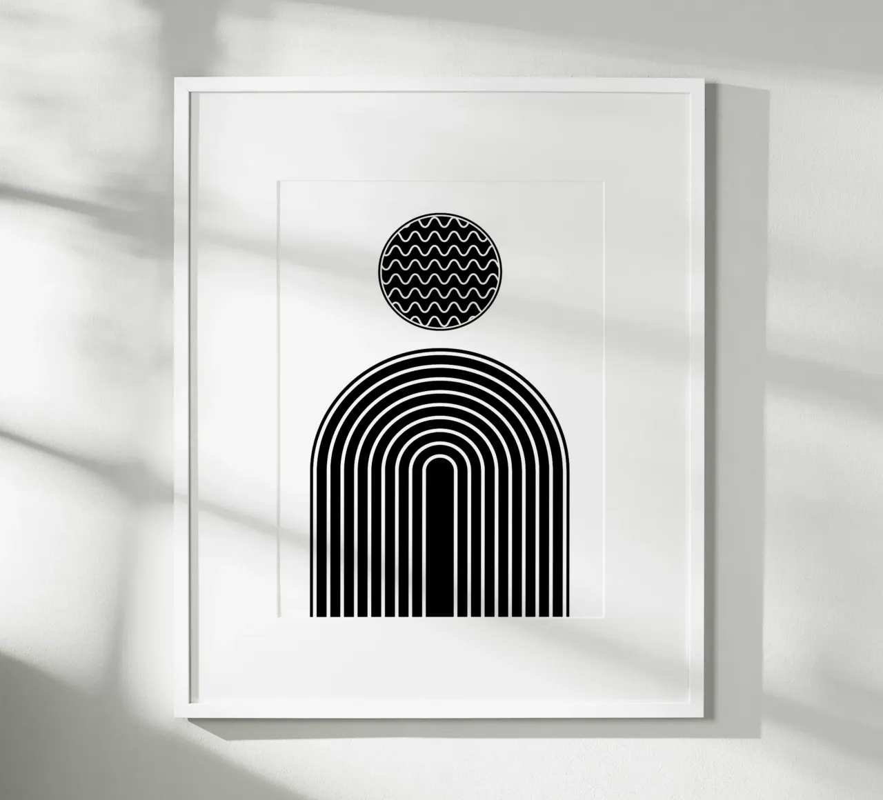 Arte geometrica astratta in bianco e nero poster con telaio in legno da Maria Maier