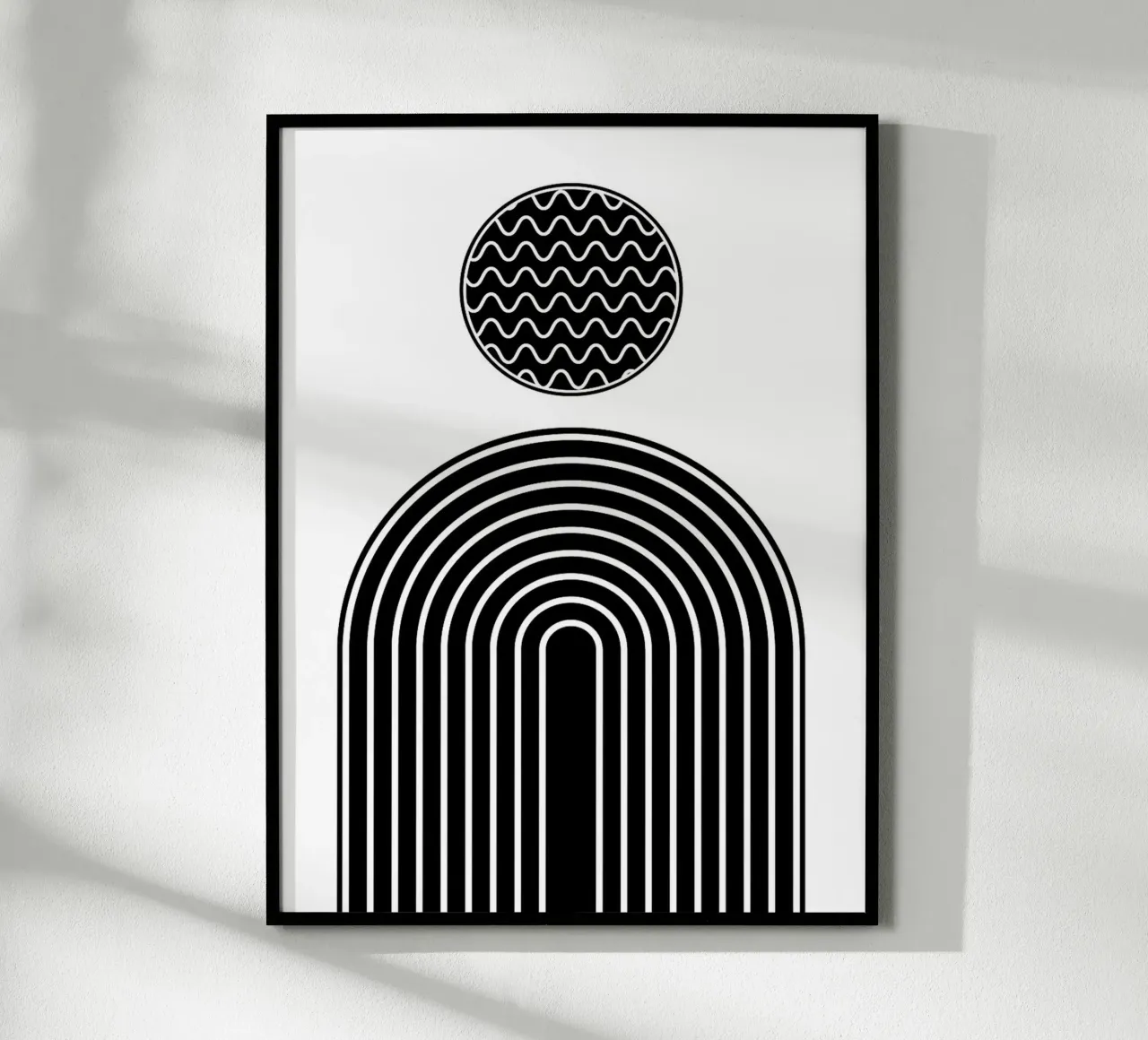 Arte geometrica astratta in bianco e nero poster con telaio in legno da Maria Maier