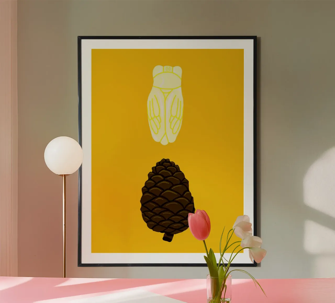 Illustrazione di cicala e pigna poster con telaio in plastica da Maria Maier