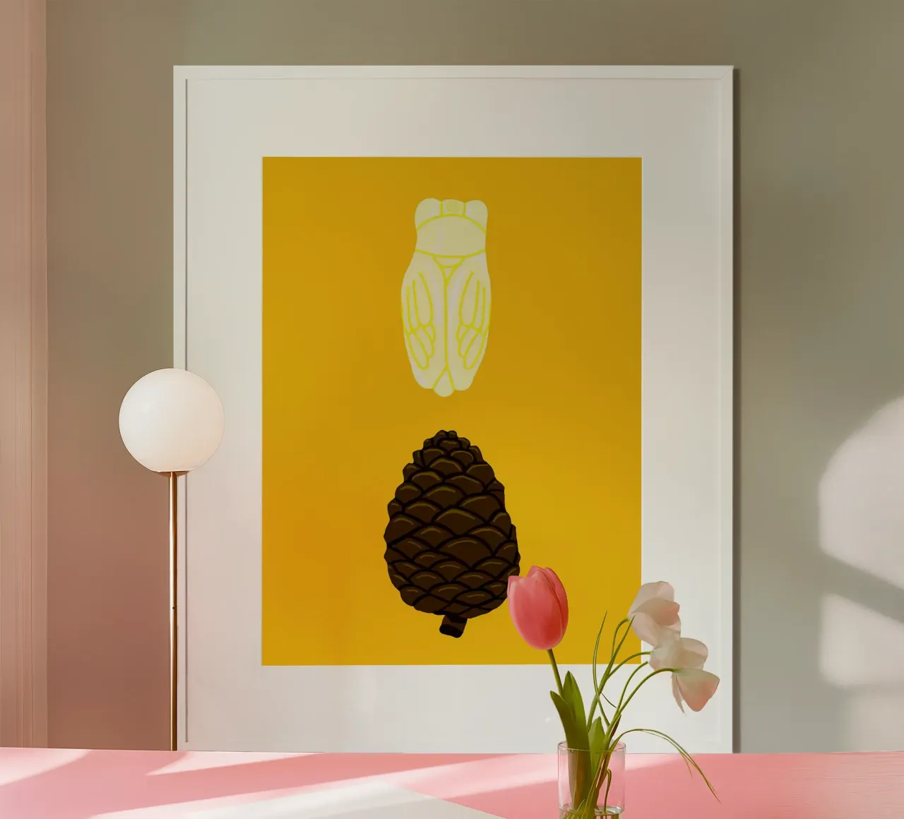 Illustrazione di cicala e pigna poster con telaio in plastica da Maria Maier
