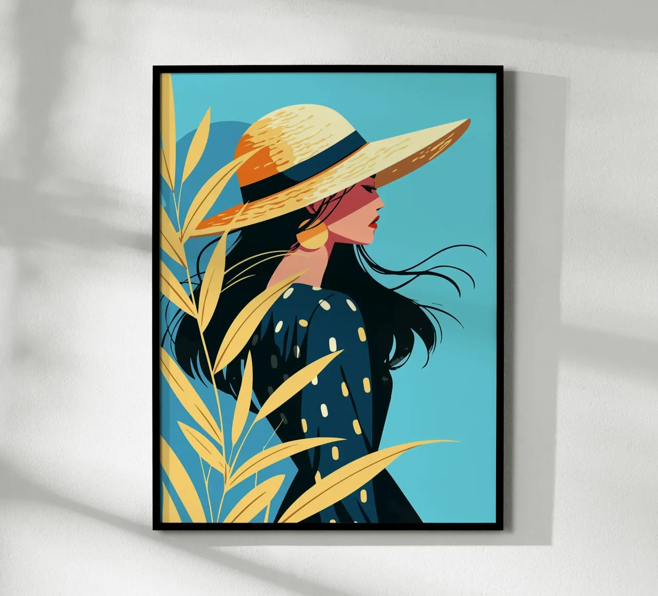 Autunno Cappello di paglia Donna in abito Illustrazione artistica minimalista poster con telaio in legno da Leon Franke