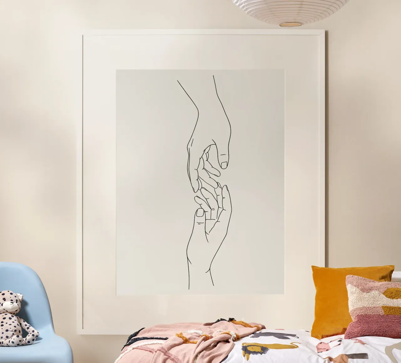 Arte lineare minimalista di Reaching Hands poster con telaio in alluminio da Leon Franke
