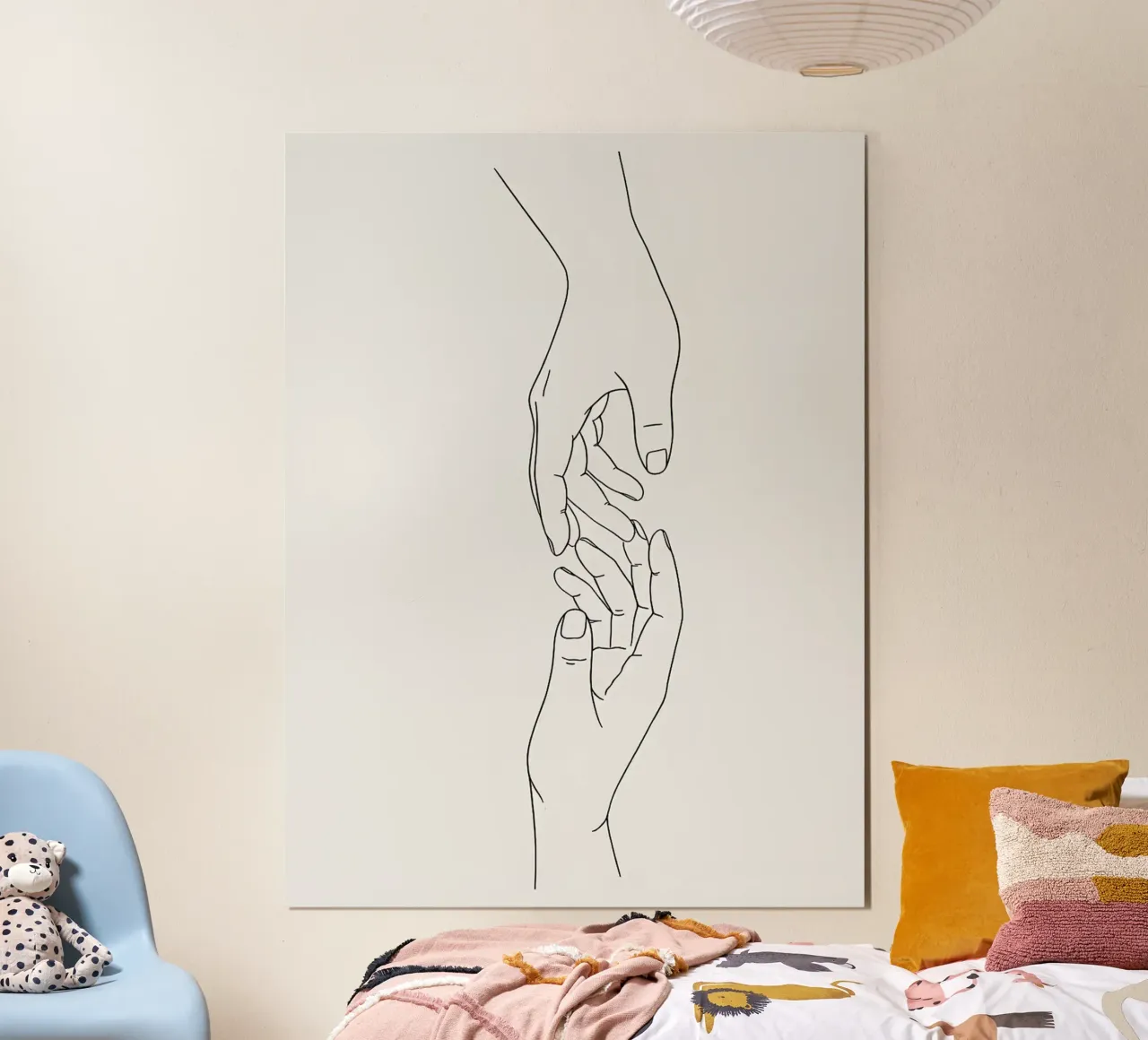 Arte lineare minimalista di Reaching Hands poster con telaio in alluminio da Leon Franke