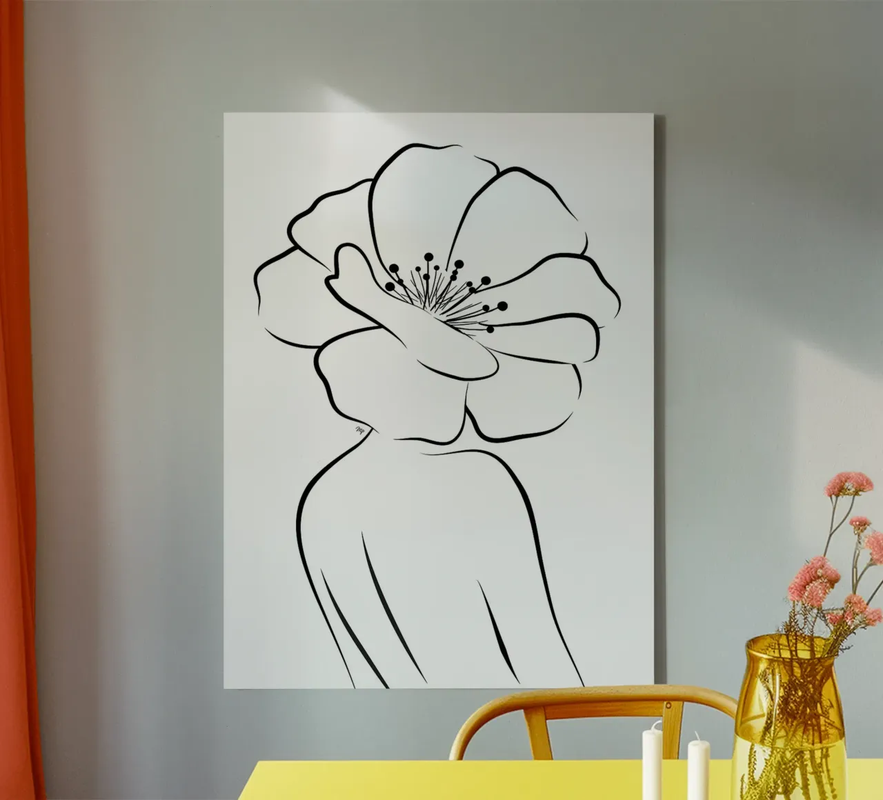Line art donna floreale tela con Cornice a cassetta da Leon Franke