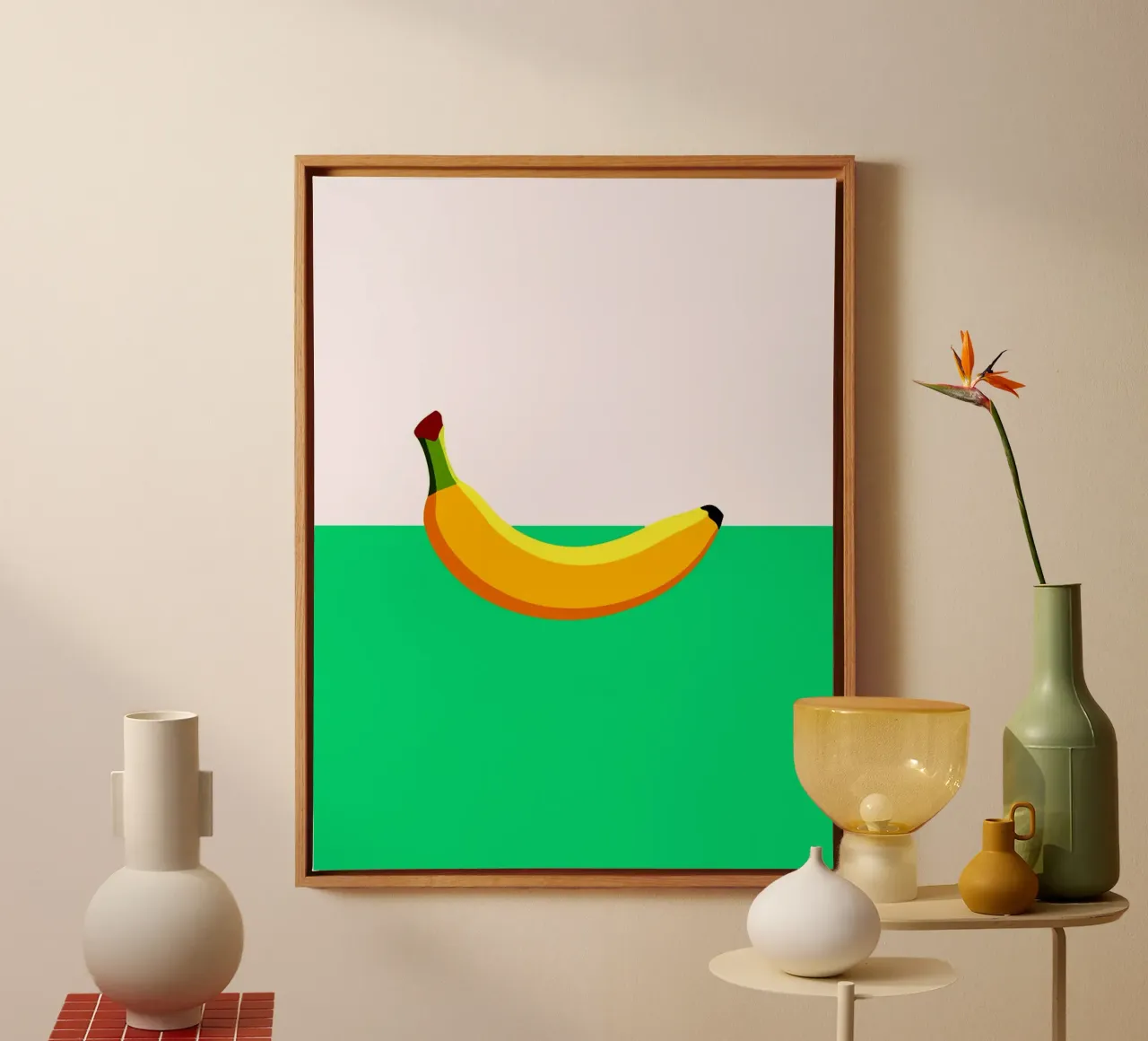 Banana su rosa e verde tela con Cornice a cassetta da Leon Franke
