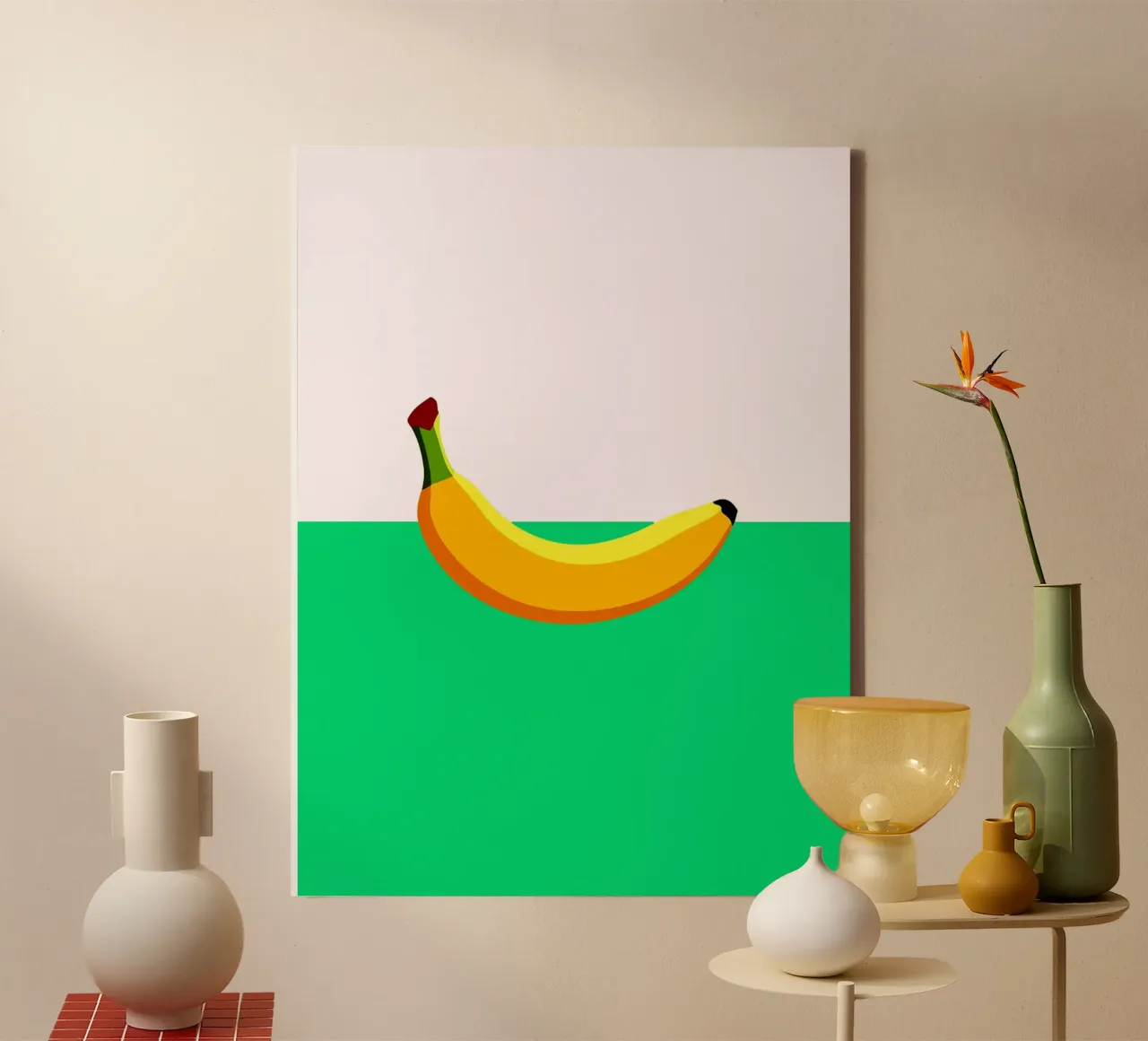 Banana su rosa e verde tela con Cornice a cassetta da Leon Franke