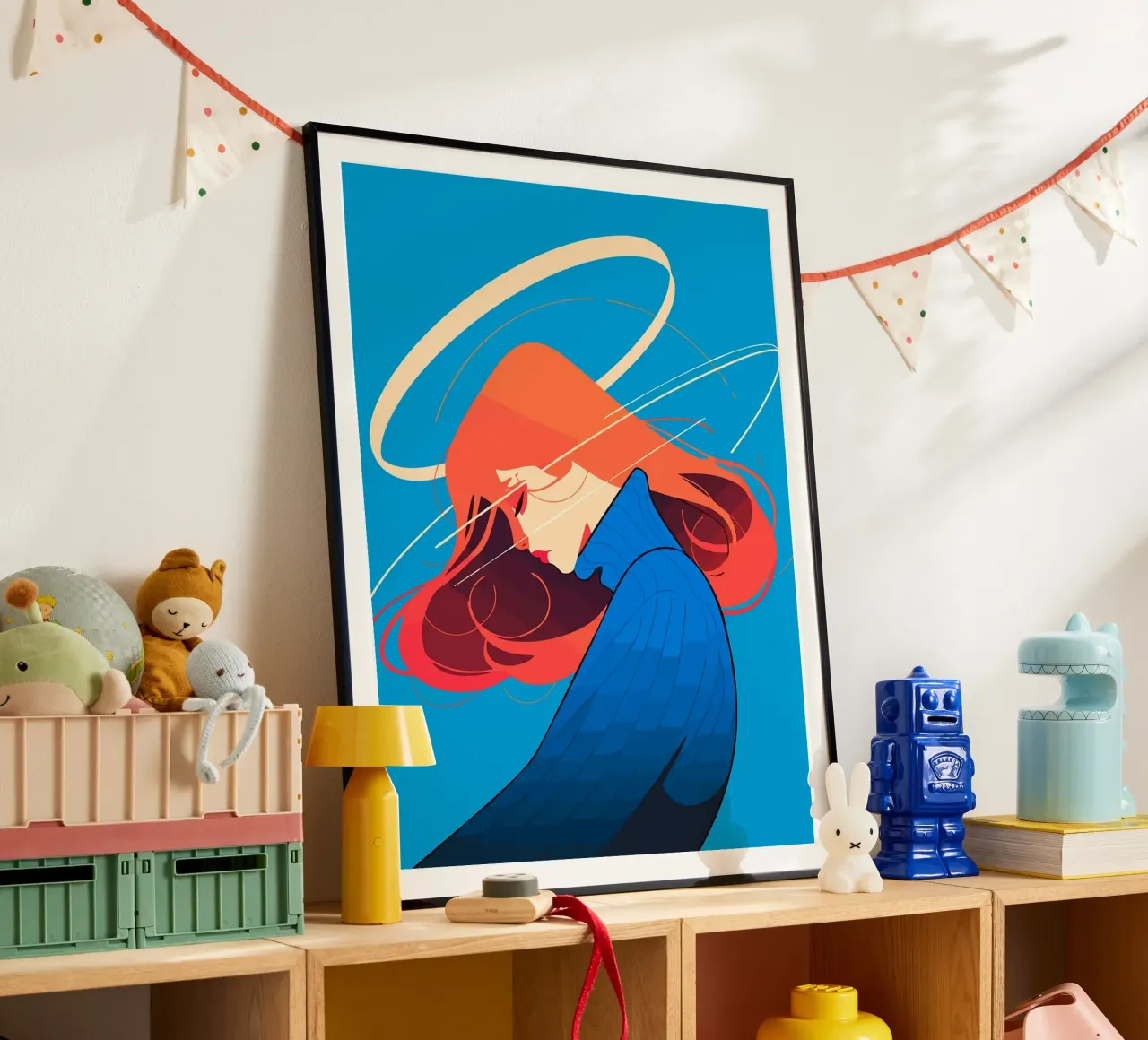 Donna con capelli rossi e aureola Illustrazione artistica minimalista poster da Leon Franke