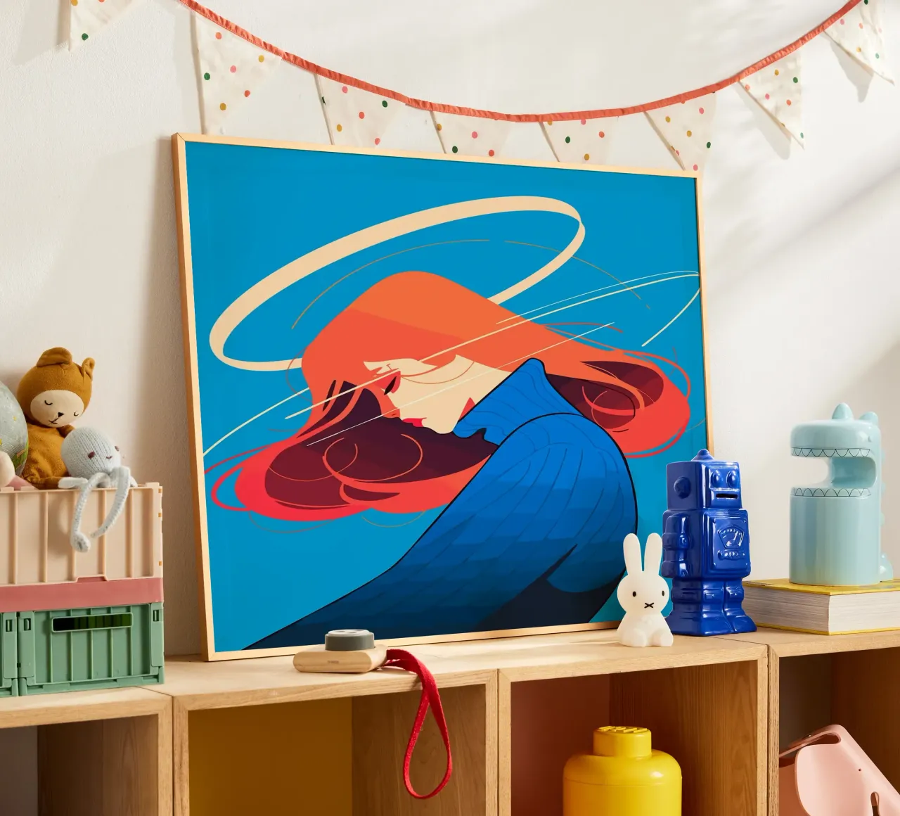 Donna con capelli rossi e aureola Illustrazione artistica minimalista poster da Leon Franke