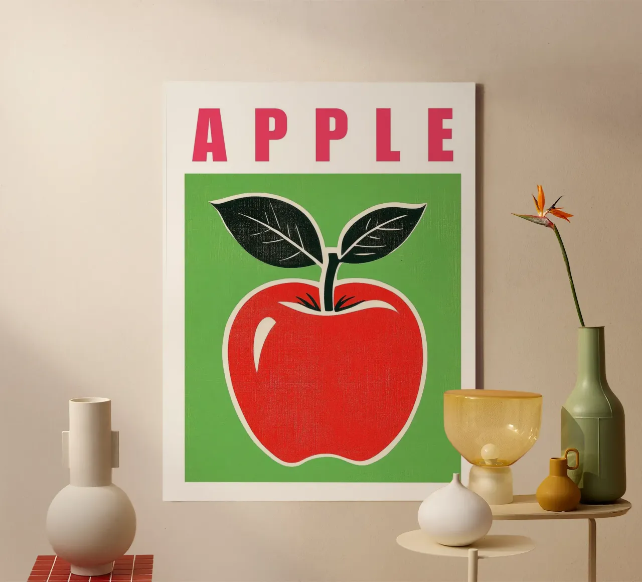Poster cucina retrò illustrazione mela rossa tela con Cornice a cassetta da Leon Franke