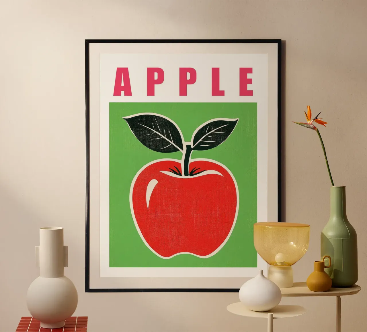 Poster cucina retrò illustrazione mela rossa poster da Leon Franke