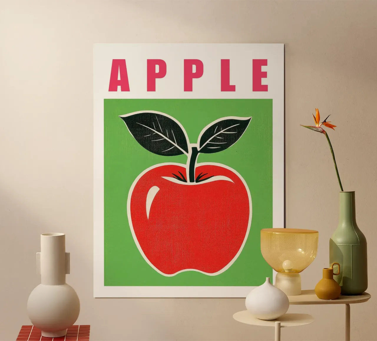 Poster cucina retrò illustrazione mela rossa poster da Leon Franke