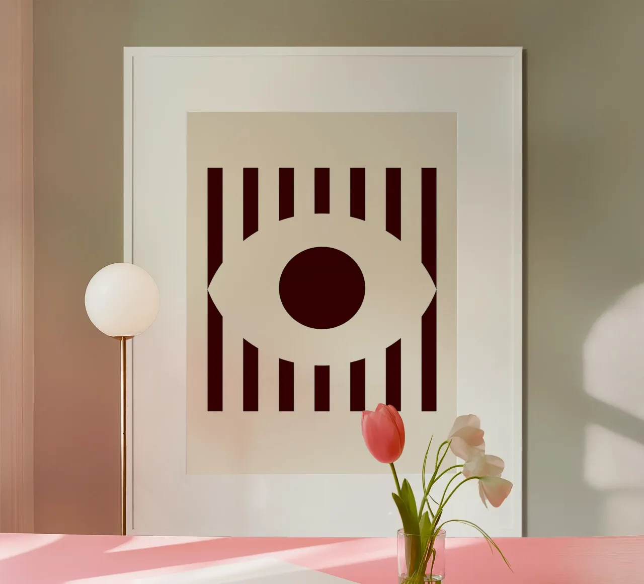 Design minimalista degli occhi con strisce rosse poster da Leon Franke