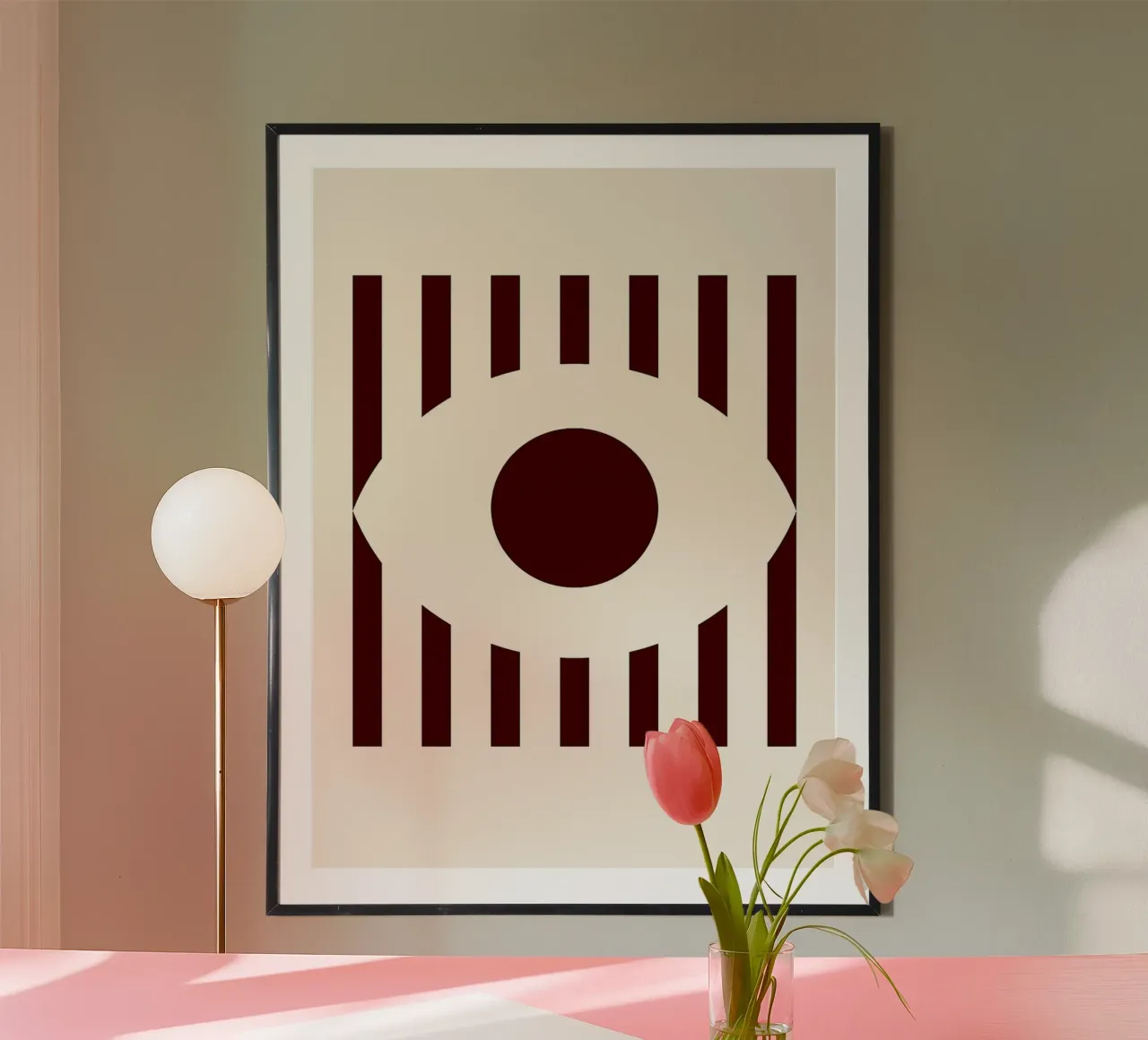 Design minimalista degli occhi con strisce rosse poster da Leon Franke