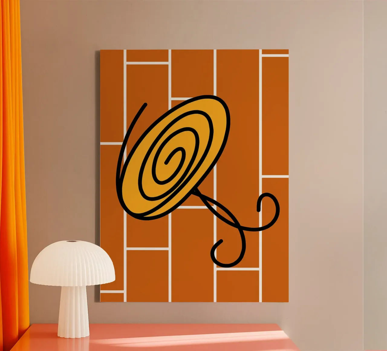 Stilisierter Tisch auf Backstein-Hintergrund Leinwand mit Schattenfugenrahmen von Lisa Becker