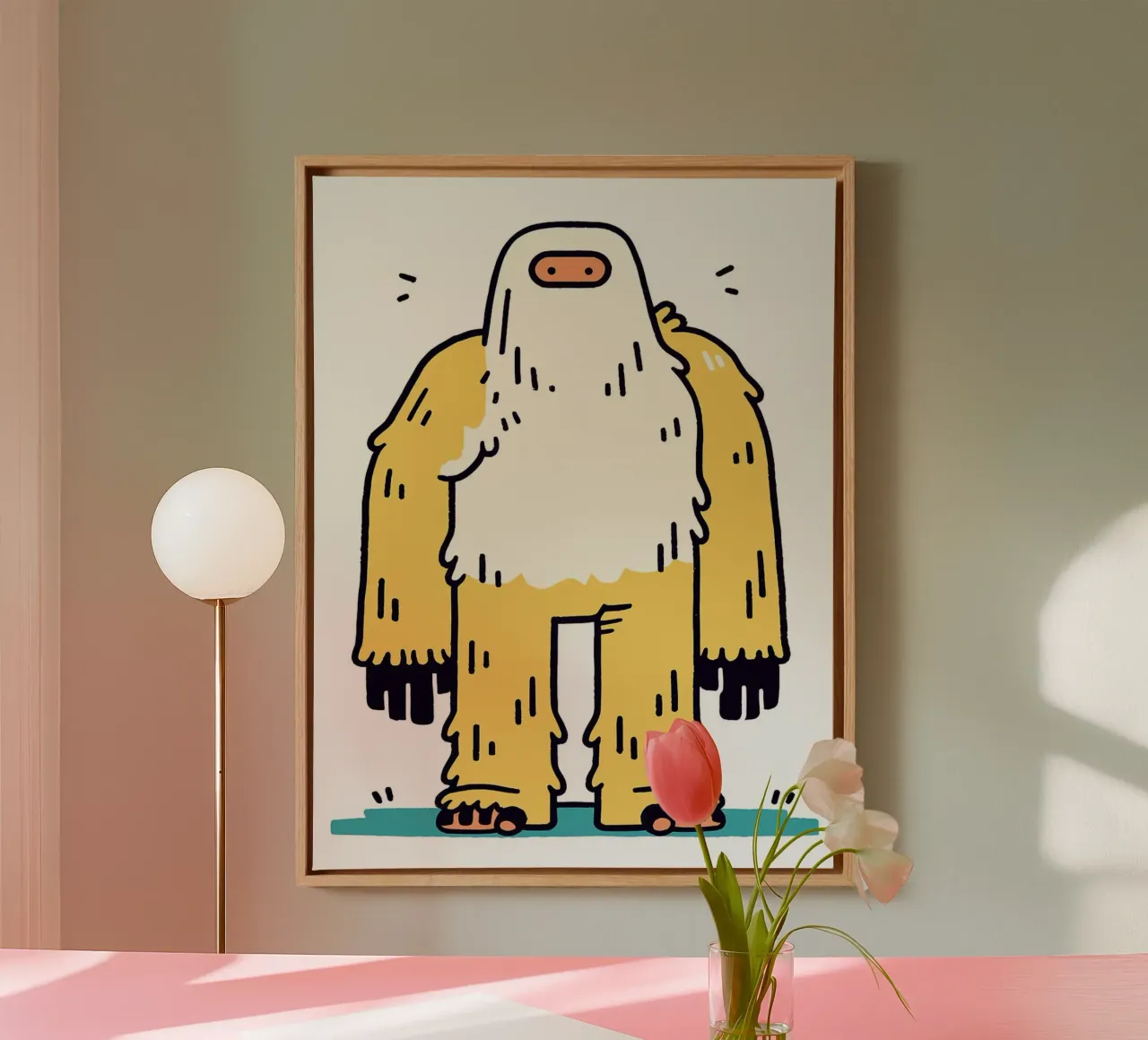 Illustrazione del personaggio Yeti dei cartoni animati tela con Cornice a cassetta da Lisa Becker