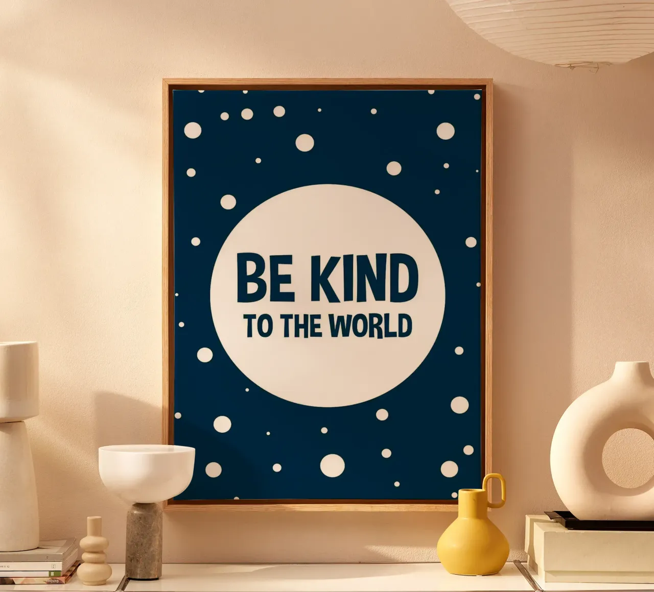 Be Kind to the World Poster canvas with Floater frame by Lisa Becker