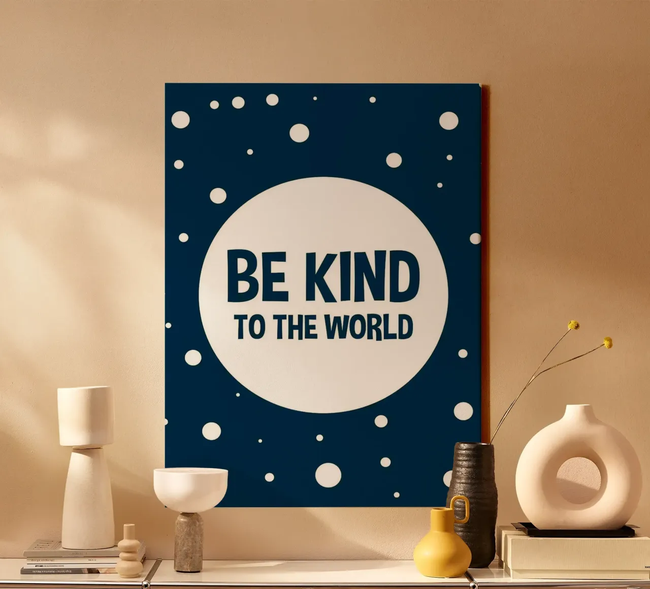 Be Kind to the World Poster canvas with Floater frame by Lisa Becker